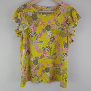 ❤️🔥LOFT - Bright Floral Flutter Sleeve Top - XL